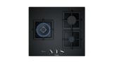 A 3-burner gas hob from Bosch in black tempered glass.