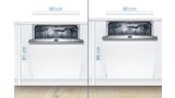 Beépíthető normál méretű, 60 x 81 cm-es Bosch mosogatógép egy magasabb, 86 cm magas modell mellett.
