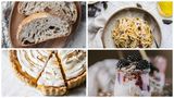 Fotocollage van gerechten die Serie 6 kan helpen bereiden: brood, verse pasta, taarten, fruityoghurt.