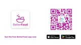 Sigla Bosch BetterFood şi codul QR cu link-ul de descărcare a aplicaţiei BetterFood.