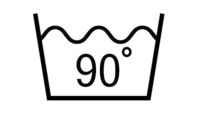 Vaskes på 90 grader: Vaskebaljesymbol med 90 °C inni.