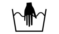 Symbol for håndvask: En vaskebalje med en hånd nedi.