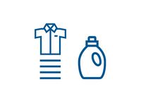 Blått ikon som viser en bunke skjorte og en flaske vaskemiddel