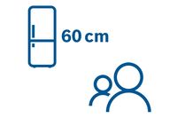 60 cm Bosch ledusskapis un divi cilvēki, kas apzīmē divu cilvēku mājsaimniecību.