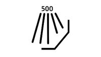 Symbole « compatible lave-vaisselle » : jet d’eau et nombre « 500 » pour indiquer 500 cycles.