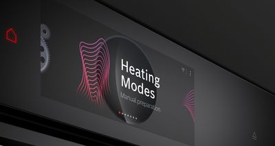 Serie 8 oven. Focus op het TFT-touchdisplay Pro dat het menu voor de verwarmingswijzen toont.