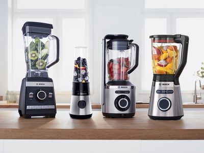 Line up of the four BOSCH blenders on a kitchen worktop.