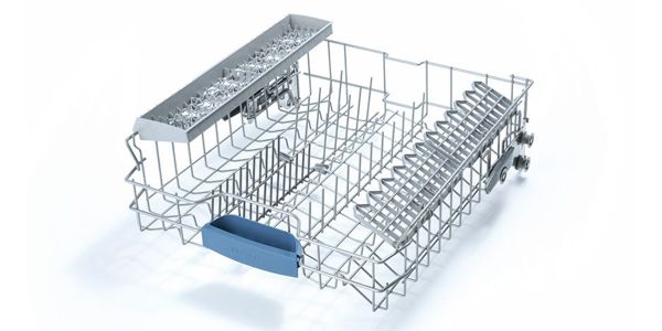 Top dishwasher rack with flexible third rack for flatware items