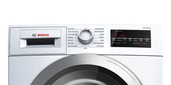 Control panel of a front-loading Bosch washer with multiple programs and settings