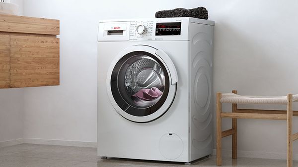 Angled view of washing machine in home