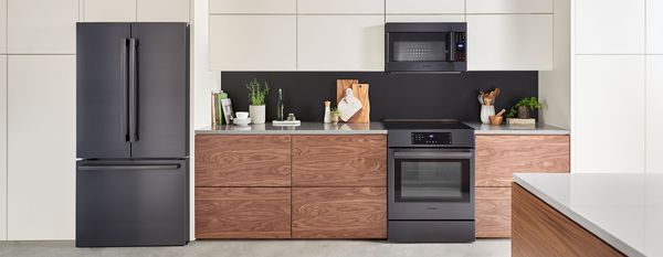 Bosch black stainless steel wood kitchen