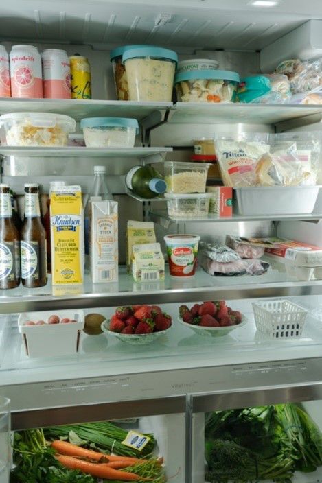 Full Bosch refrigerator with food items