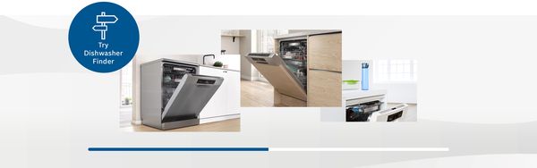 Значок-вказівник поруч із різними типами посудомийних машин Bosch.