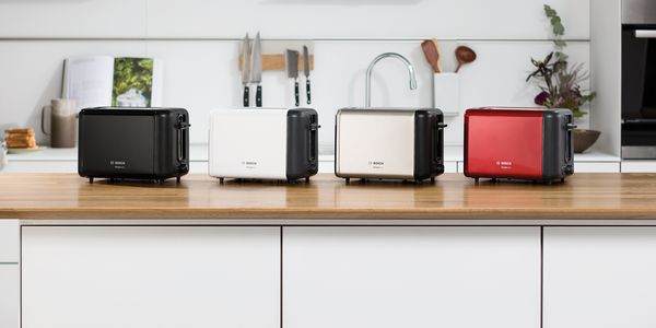 DesignLine Toaster für 2 Brotscheiben, Farbpalette: Rot, Schwarz, Weiß, Creme, Edelstahl