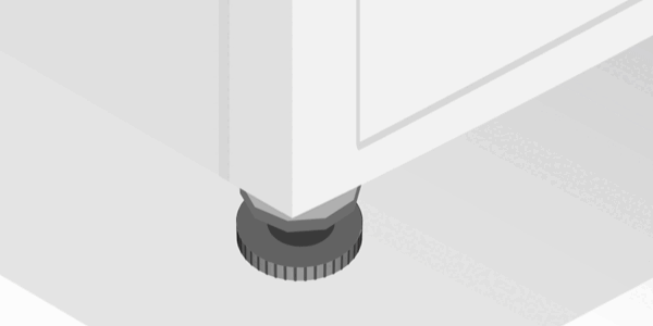 Коротка анімаційна інструкція регулювання висоти ніжок сушильної машини до відстані 17 мм від підлоги.