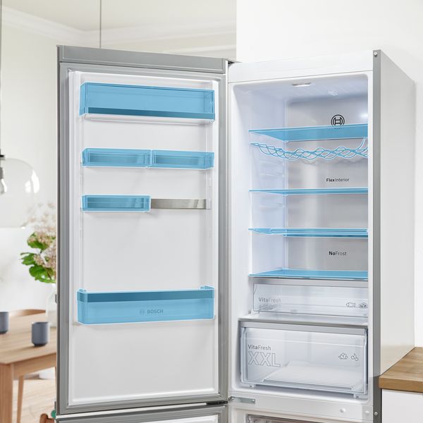 Холодильники Bosch со встроенной системой Flex обеспечивают хороший обзор и множество возможностей для хранения свежих продуктов. 