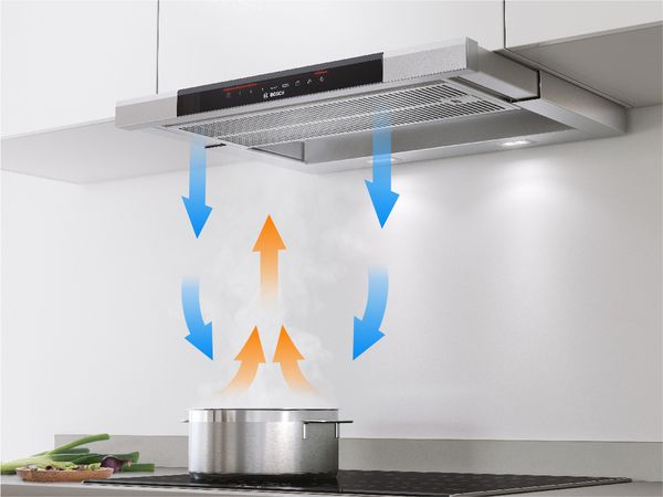 Вытяжка без отвода воздуха отфильтровывает воздух, перед тем как выпускать его в кухню.