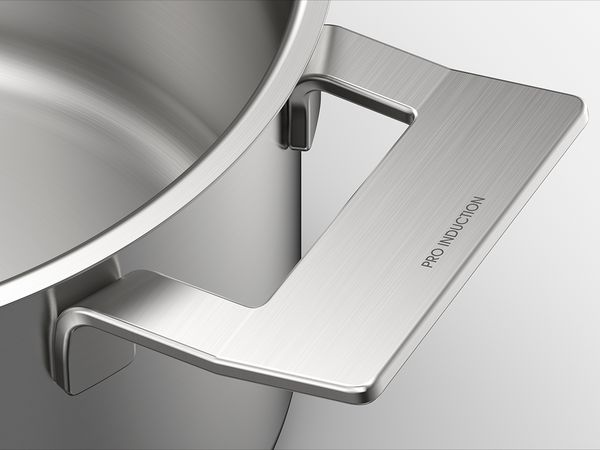 Closeup of the handle of a Pro Induction pot.