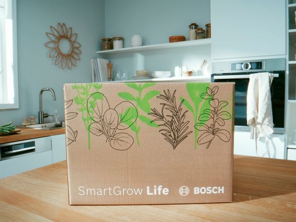 SmartGrow Life box sitting on kitchen counter.