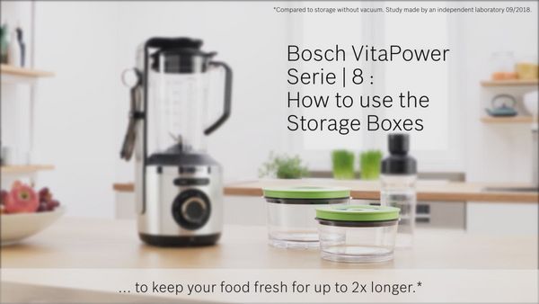 Εικόνα προεπισκόπησης βίντεο με οδηγίες χρήσης για τα δοχεία αποθήκευσης του VitaPower Series 8 της Bosch.