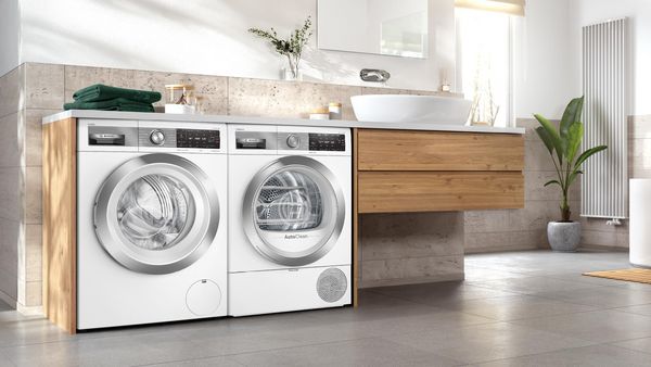 Bosch washing machine and dryer side-by-side.