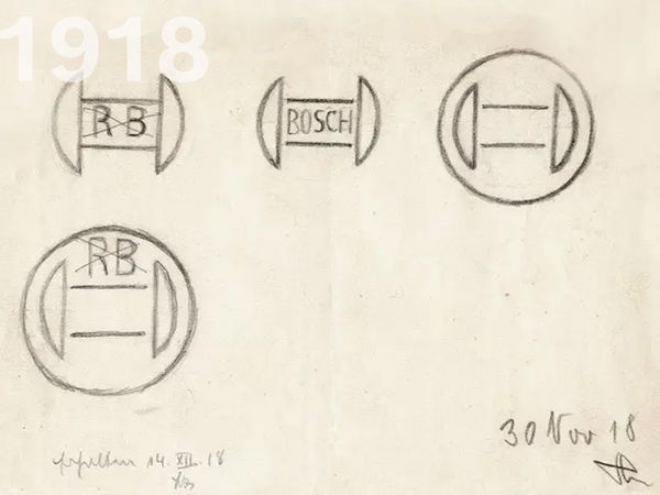 Die Abbildung des vom Cheferfinder Gottlob Honold 1918 erfundenen neuen Markenzeichen, den Anker im Kreis, der bis heute unverwechselbar mit Bosch verbunden ist.
