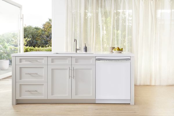 Bosch White Dishwasher installed flush with kitchen counters