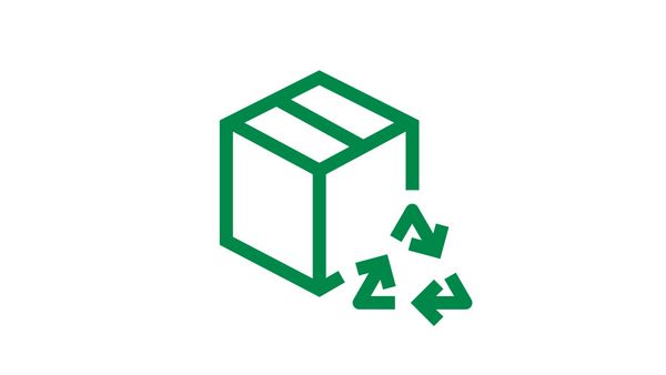 Een symbool van een verpakking met drie in elkaar grijpende pijlen in groen.