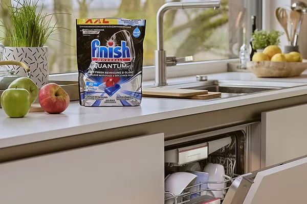 Finish dishwasher tablet brand pack on countertop