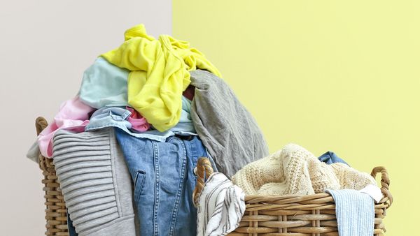 Piles of clothes in baskets