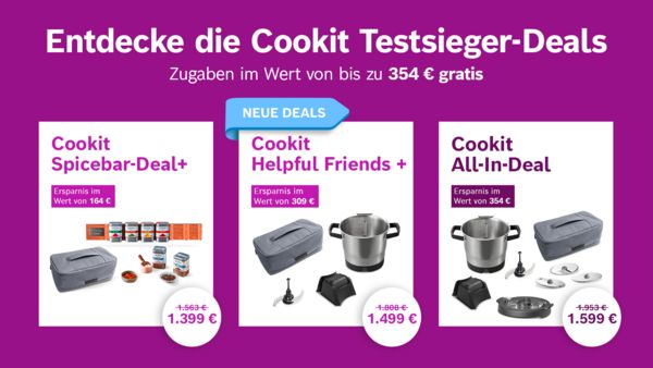 Cookit Spicebar-Deal +, Cookit Helpful Friend + und Cookit All-In-Deal.