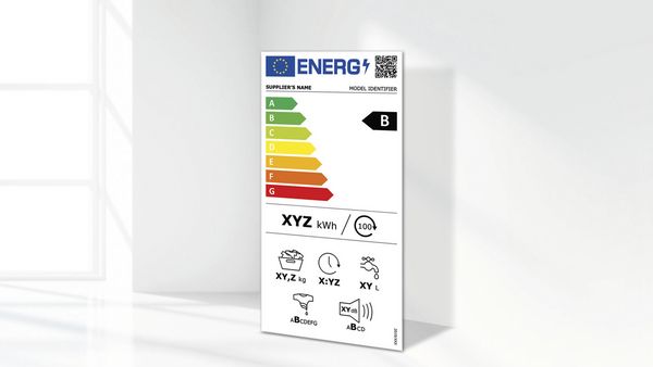 Naujas energijos ženklas džiovyklėms, priklausančioms B energijos klasei, įrengtas šviesioje patalpoje.
