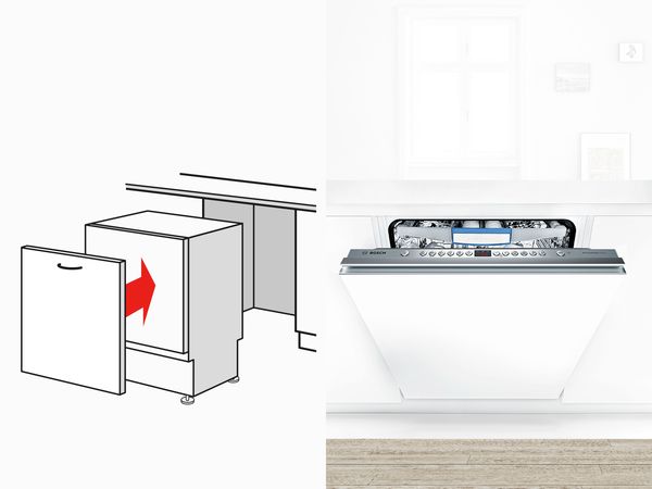 Diagram of a fully integrated dishwasher installation