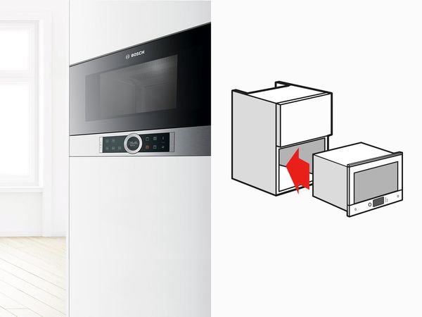 Diagram of Bosch compact oven installation for tall cupboard or high-level unit