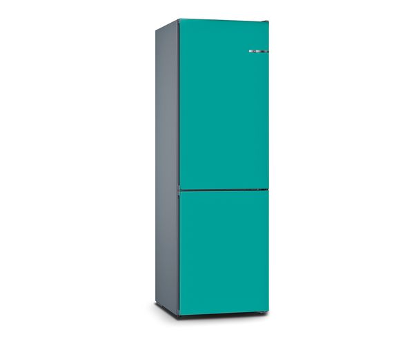 Combiné réfrigérateur-congélateur Vario Style ou four Série 8 de Bosch en couleur bleu clair.