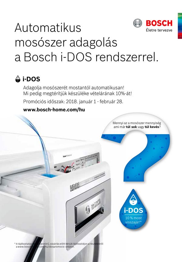 Bosch iDos mosógépek 10% pénzvisszatérítéssel