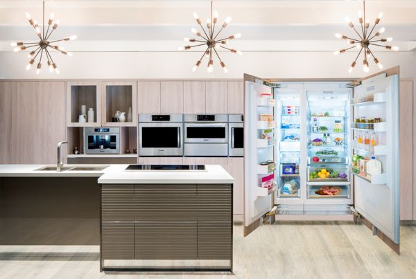 Bosch column refrigerator and freezer with doors open