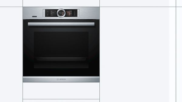 Diagram of Bosch steam cooker installation for tall cupboards or high-level units