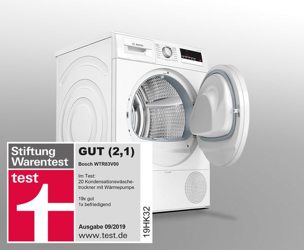 In trockenen Tüchern: die Note 2,1 für den Bosch Wäschetrockner WTR83V00.