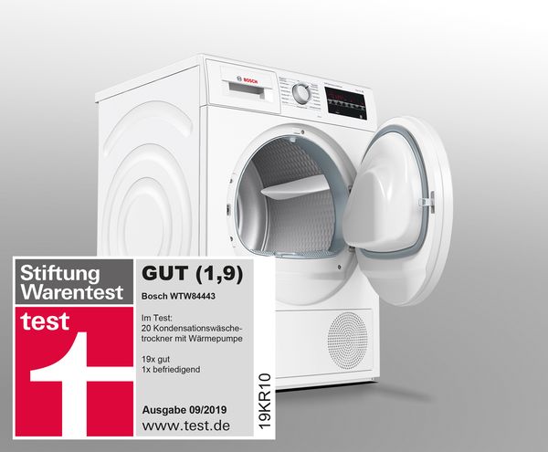 Trocken abgeliefert: Note 1, 9 für den Bosch Wäschetrockner WTW84443.