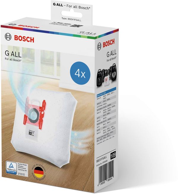 Lineup of Bosch five vacuum dust bags