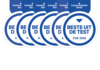 Zes ronde stickers met het opschrift &ldquo;Beste uit de test&rdquo; met verschillende maanden, die de hoogste waarderingen aangeven  