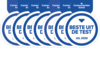 Zeven ronde stickers met het opschrift &ldquo;Beste uit de test&rdquo; met verschillende maanden, die de hoogste waarderingen aangeven  
