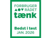T&aelig;nk testvinner! Merke med "Bedst i test" fra januar 2026, anerkjent av Forbruger &Aring;dets r&aring;d. 