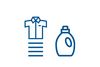 رمز أزرق يُظهر كومة من القمصان وزجاجة من مسحوق الغسيل