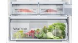 Large VitaFresh drawers full of fresh produce and smaller drawers with meat and fish.