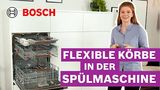 Video shows how to best load a Bosch dishwasher by adjusting the racks.