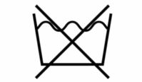 Symbol for Må ikke vaskes: En vaskebalje med kryss over.