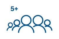 Blått ikon med fem personer som symboliserer en 10 kg vaskemaskin 