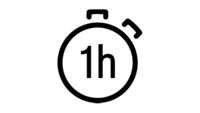 Ett stoppur satt på en timme: symbolen för 1 tim program på Bosch diskmaskin.